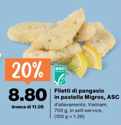 Filetti di pangasio in pastella Migros, ASC