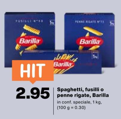Spaghetti, fusilli o penne rigate, Barilla