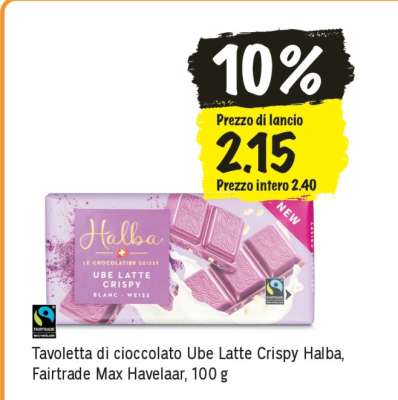 Tavoletta di cioccolato Ube Latte Crispy Halba, Fairtrade Max Havelaar, 100 g